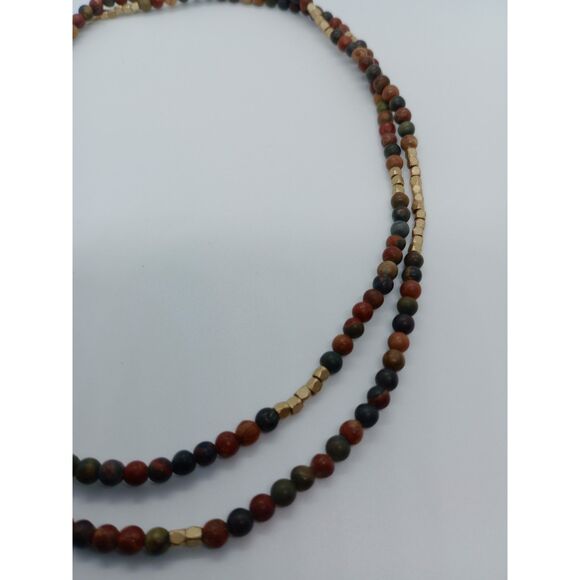 Natural Stone Agate Metal Beaded 34" Elastic Stretch Necklace - Picture 4 of 5